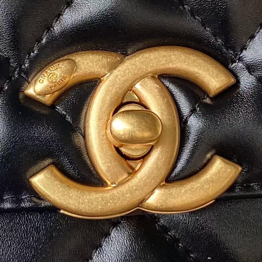 Replicate Chanel AS2649 Chain Bag With Gold Charm Small Vintage Calfskin Bag Black(1:1 replica)