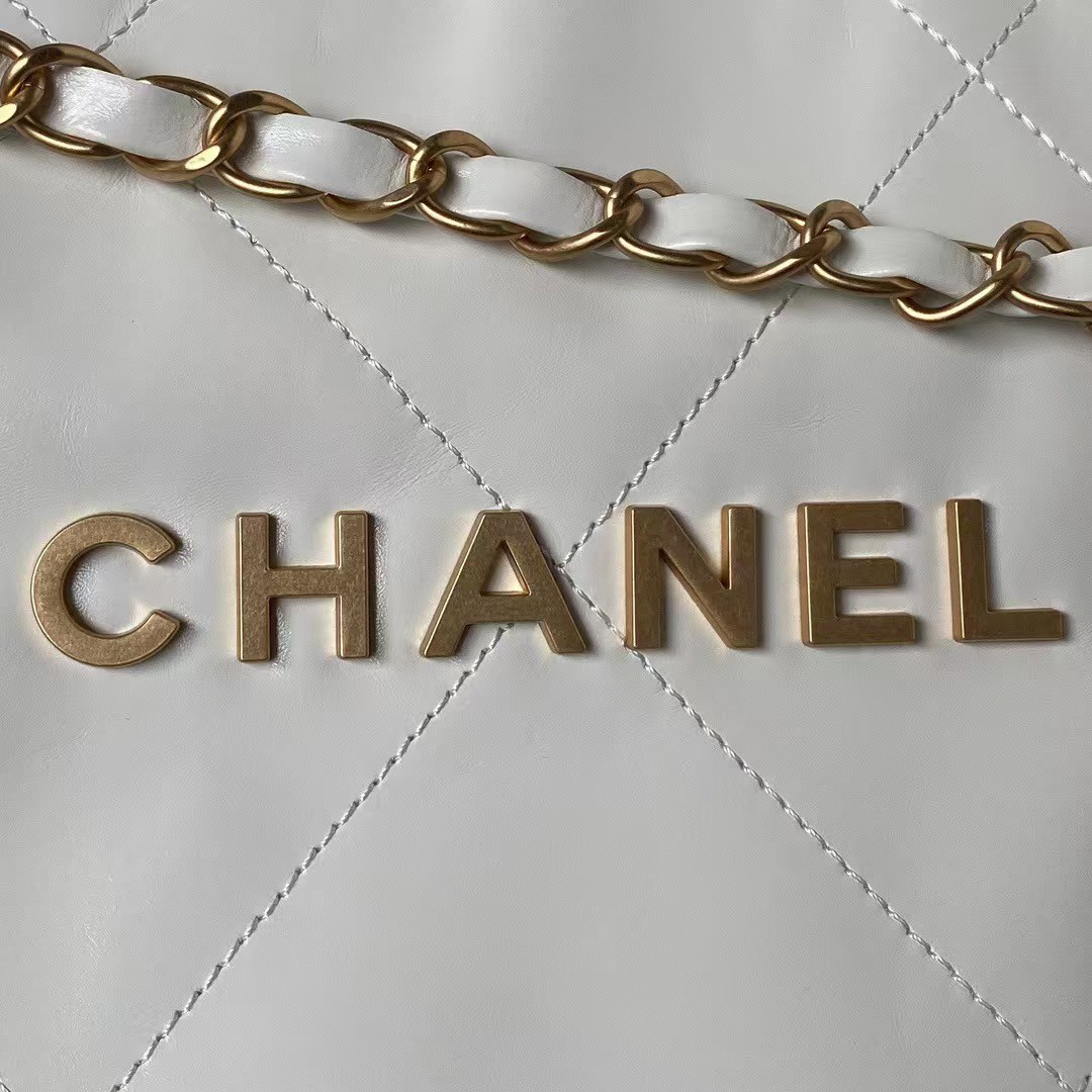 Replicate Chanel 22 Hobo Bag 24C AS4486 Gold Metallic White Shiny Calfskin New Edition Horizontal(1:1 replica)