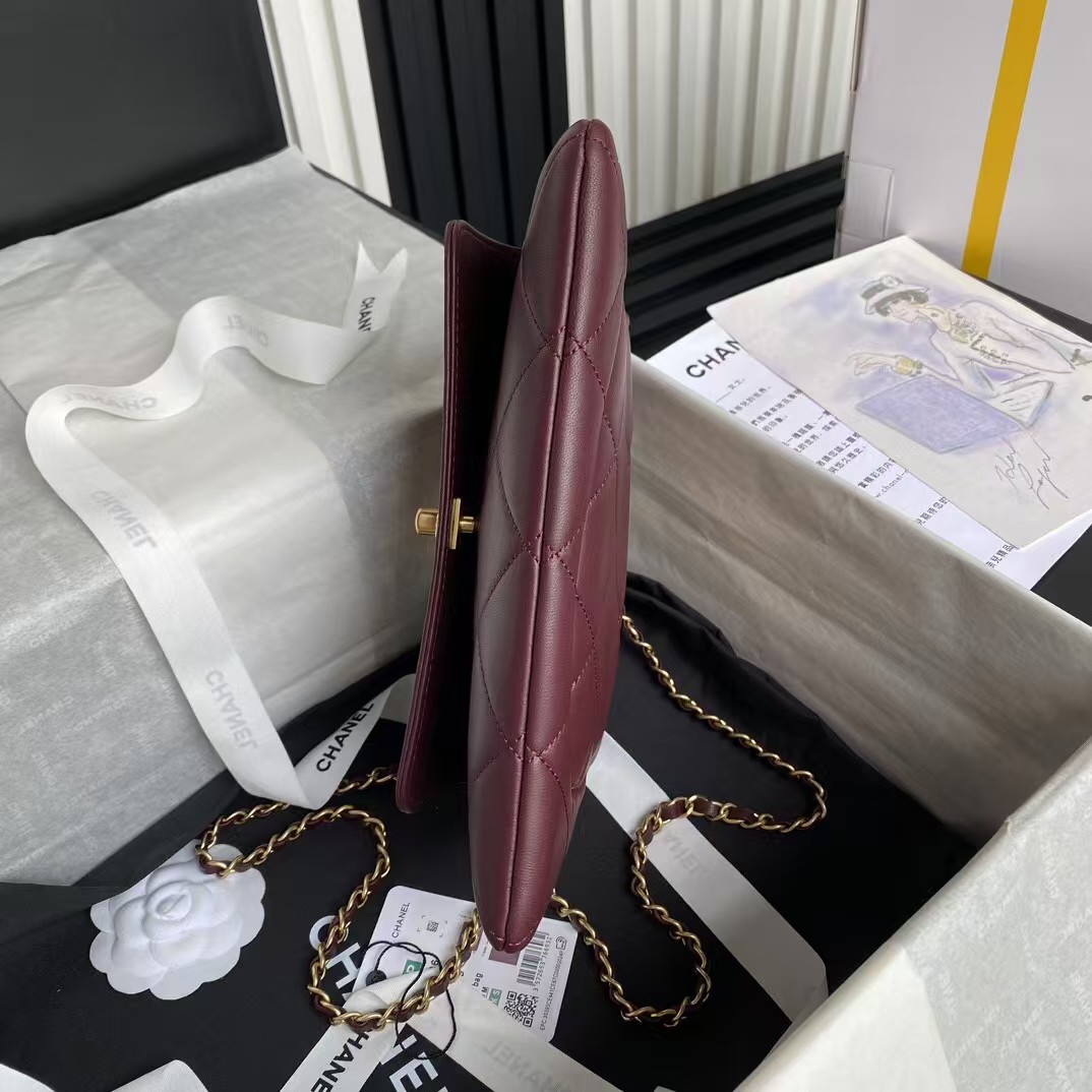 Replicate Chanel 24B AS5038 Lambskin Clutch Burgundy(1:1 replica)
