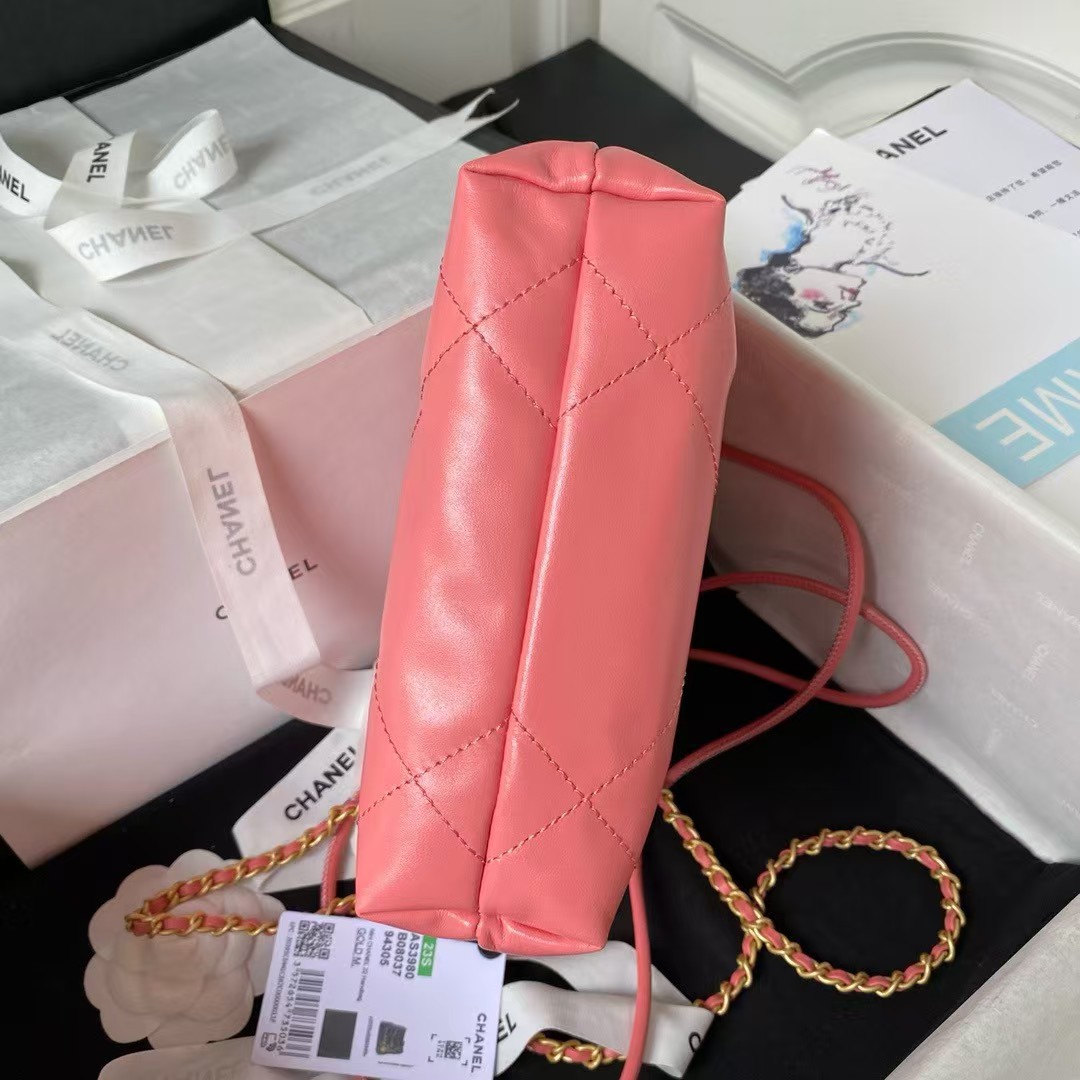 Replicate Chanel 22 AS3980 Mini Tote Shiny Calfskin   Gold-Tone Metal Dark Pink(1:1 replica)