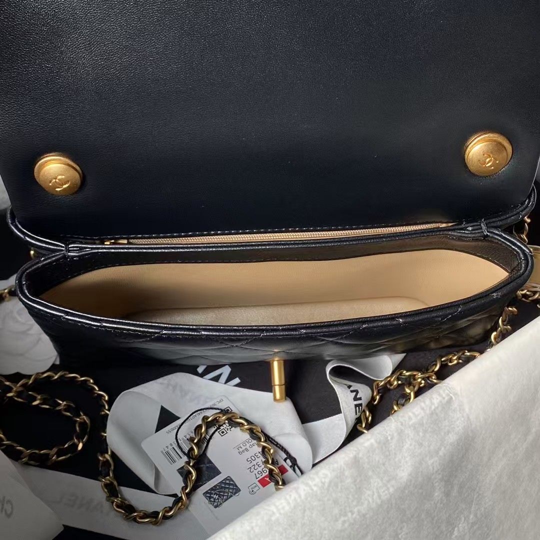 Replicate Chanel AS4967 Small Flap Bag Shiny Lambskin Enamel   Gold Metal Black(1:1 replica)