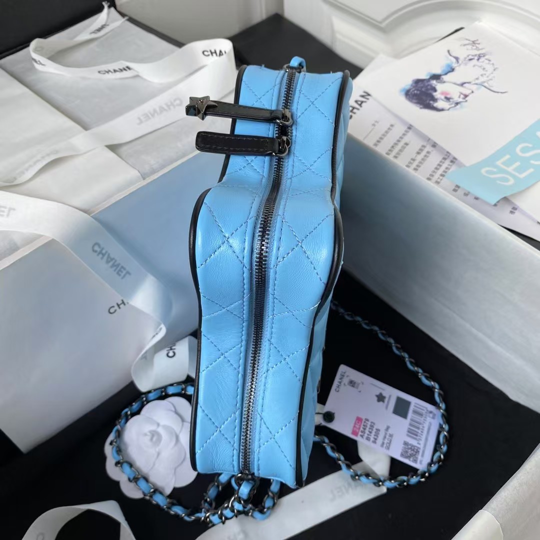 Replicate Chanel 24C AS4579 Star Bag Sky Blue and Black Satin Black Metal Hardware(1:1 replica)
