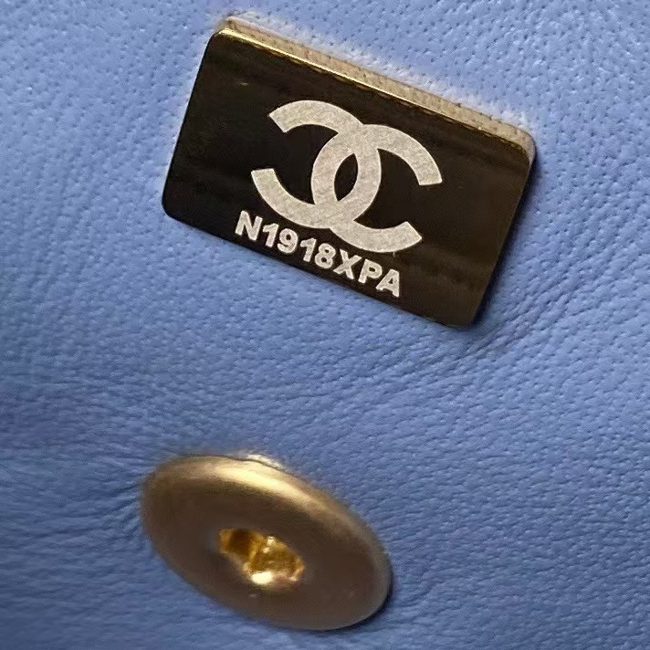 Replicate Chanel 23K AS1787 Mini Pearl Embossed Rectangular Flap Bag Lambskin Brushed Metal Hardware Blue(1:1 replica)