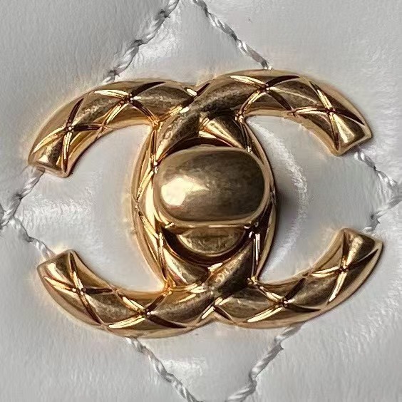 Replicate Chanel AS2215 Mini Flap Bag With Metal Top Handle Shiny Calfskin White(1:1 replica)