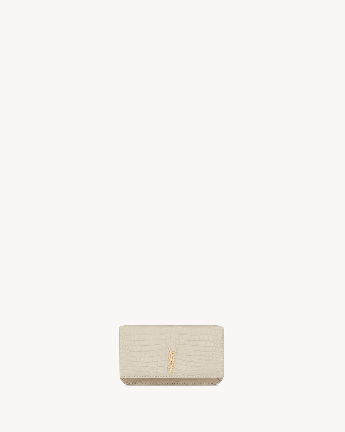Replicate YSL Cassandre Phone Holder in Shiny Crocodile-Embossed Leather(1:1 replica)