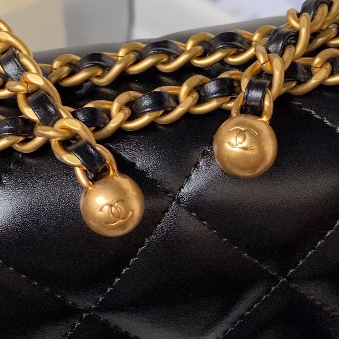 Replicate Chanel AS2649 Chain Bag With Gold Charm Small Vintage Calfskin Bag Black(1:1 replica)