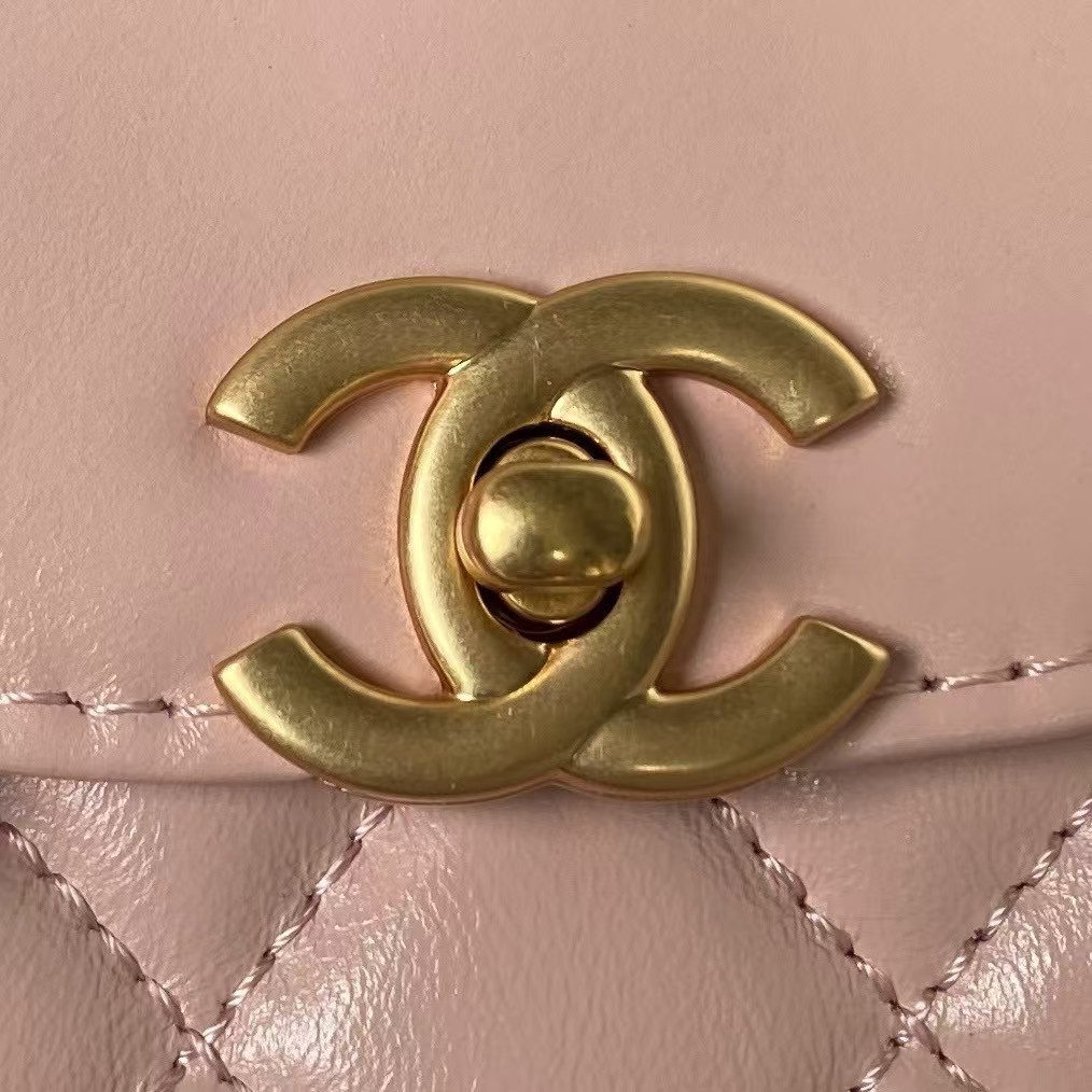 Replicate Chanel AS4416 Mini Shopping Bag Shiny Aged Calfskin Gold Tone Metal Light Pink(1:1 replica)