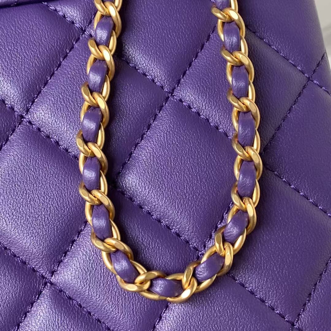 Replicate Chanel 24C AS4596 Vintage Logo Quilted Lambskin Shoulder Bag Purple(1:1 replica)