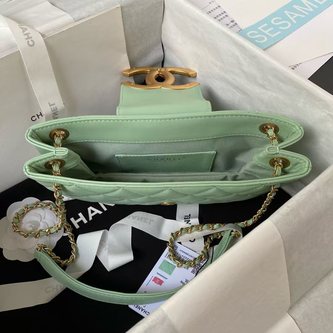 Replicate Chanel 24C AS4611 Vintage Logo Lambskin Rectangular Shoulder Bag Green(1:1 replica)