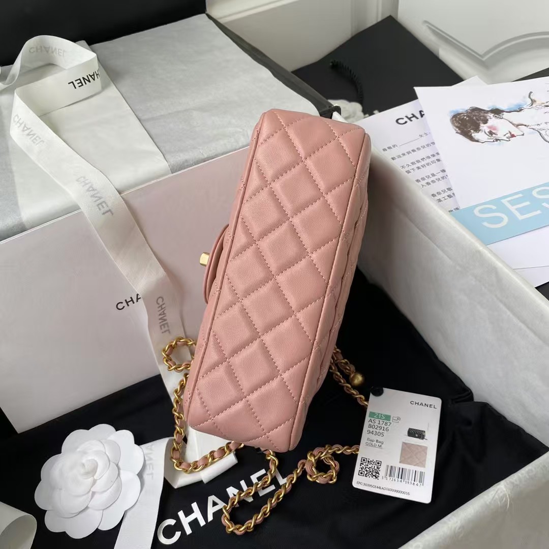 Replicate Chanel 23K AS1787 Mini Pearl Embossed Rectangular Flap Bag Lambskin Brushed Metal Hardware Dark Pink(1:1 replica)