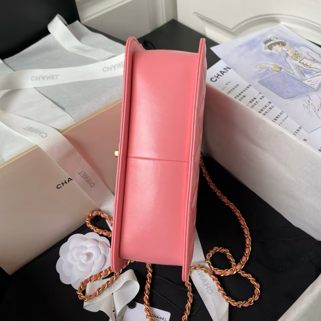 Replicate Chanel AS2649 Chain Bag Gold Charm Small Vintage Calfskin Bag Dark Pink(1:1 replica)