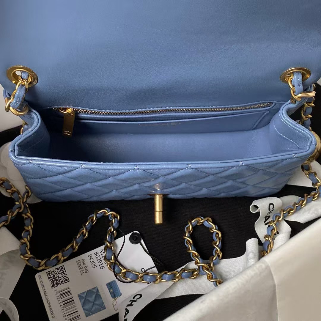 Replicate Chanel 23K AS1787 Mini Pearl Embossed Rectangular Flap Bag Lambskin Brushed Metal Hardware Blue(1:1 replica)