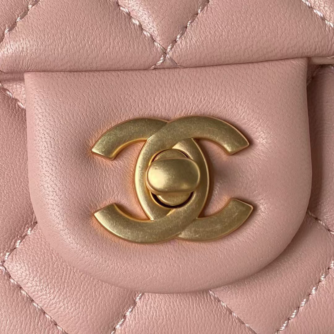 Replicate Chanel 23S AS4041 Mini Camellia Embossed Rectangular Flap Bag Antique Gold Metal Hardware Light Pink(1:1 replica)