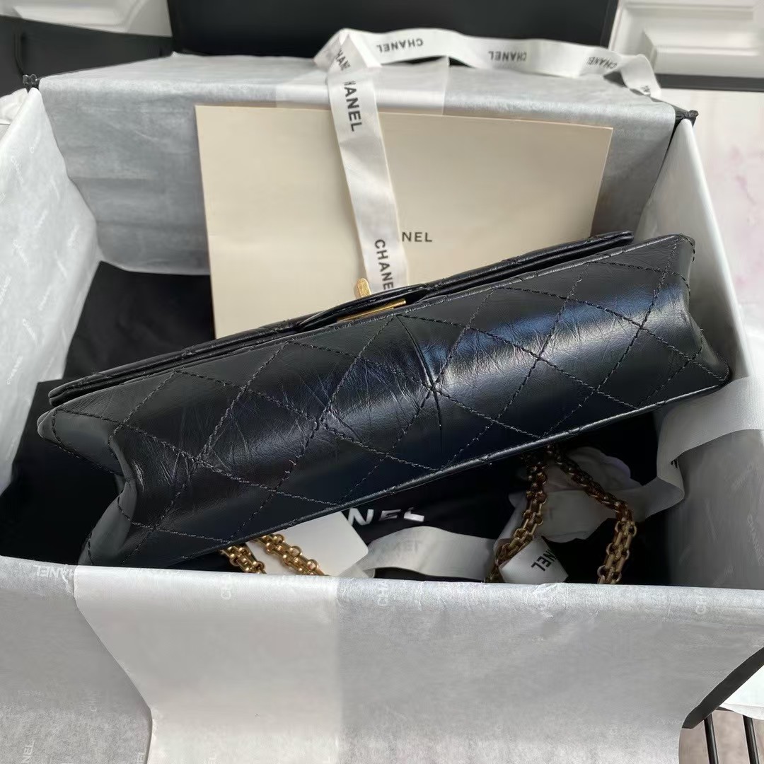 Replicate Chanel 23A A37587 Classic Large 2.55 Flap Bag Black Aged Calfskin Gold Metal Hardware(1:1 replica)