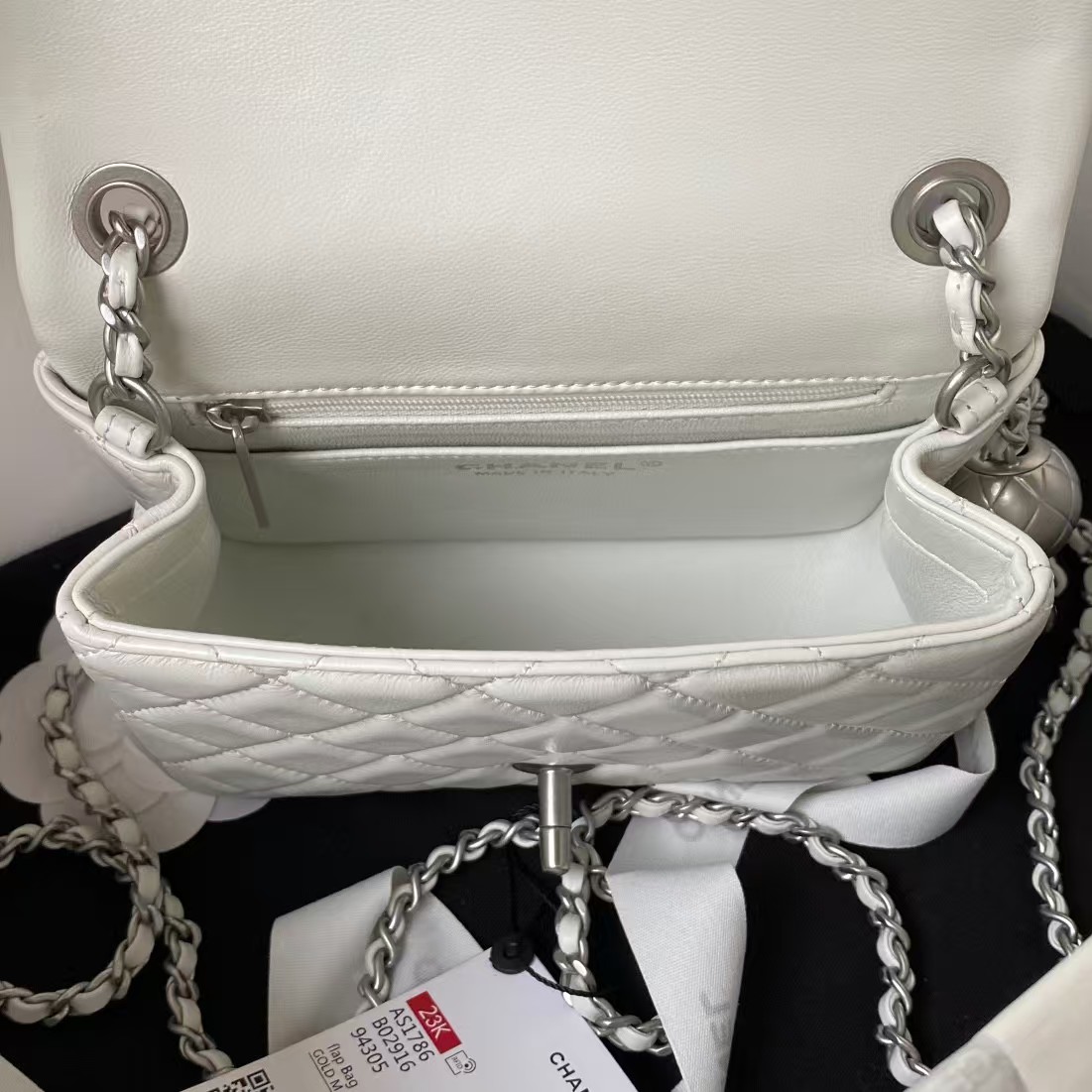 Replicate Chanel 23C AS1786 Mini Square Pearl Embossed Flap Bag Antique Silver Hardware White(1:1 replica)