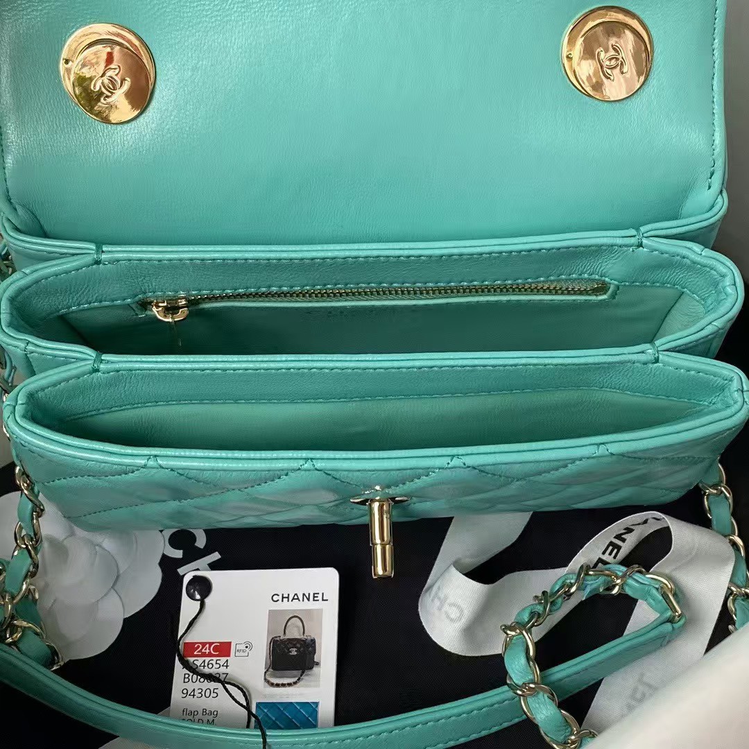 Replicate Chanel AS4654 Mini Trendy CC Flap Bag Turquoise Lambskin Light Gold Hardware(1:1 replica)