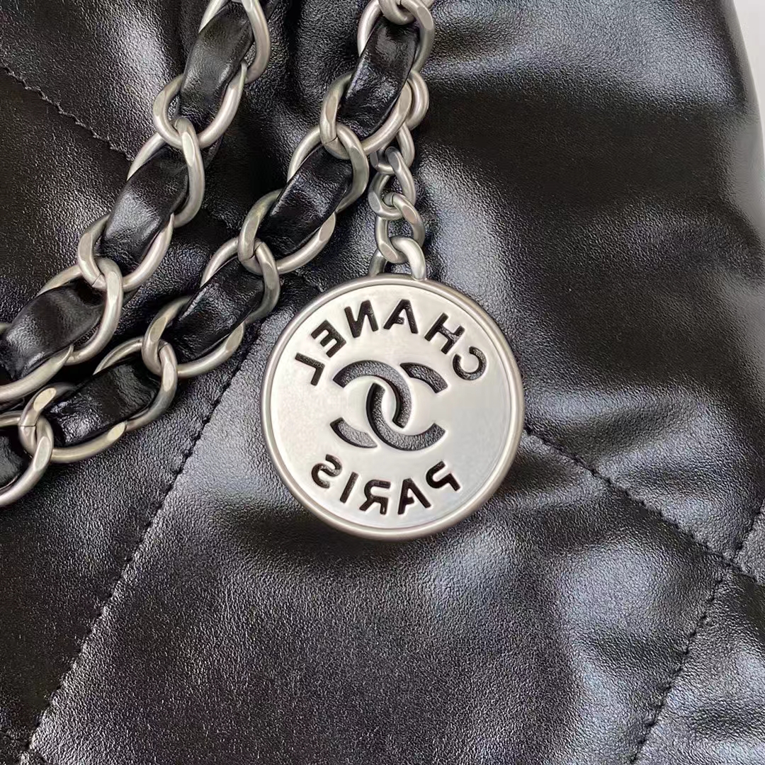 Replicate Chanel 22 AS3260 Small Bag Black Calfskin Silver Hardware(1:1 replica)