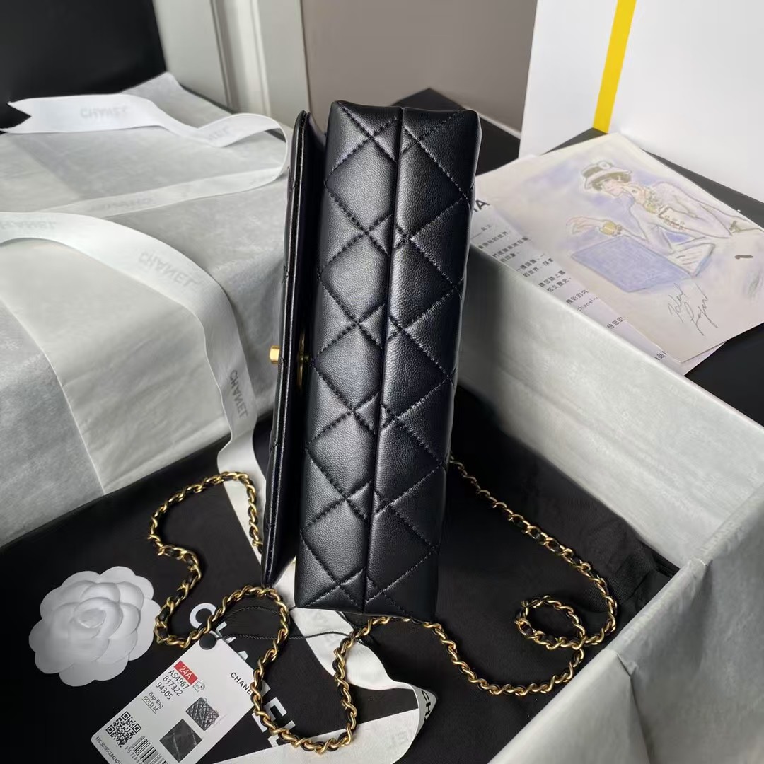 Replicate Chanel AS4967 Small Flap Bag Shiny Lambskin Enamel   Gold Metal Black(1:1 replica)