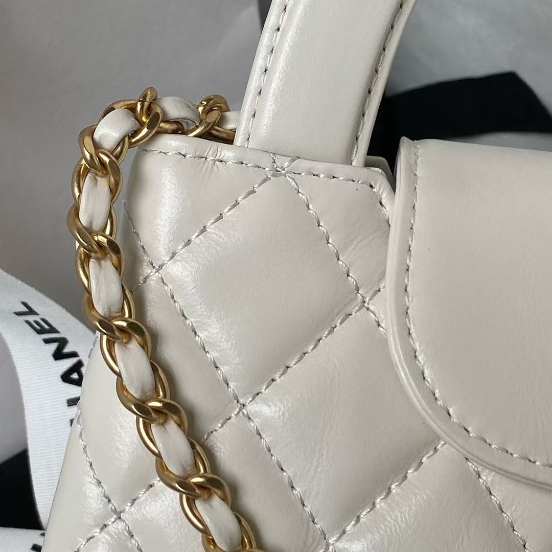 Replicate Chanel AS4416 Mini Shopping Bag Shiny Aged Calfskin Gold Tone Metal Off-White(1:1 replica)