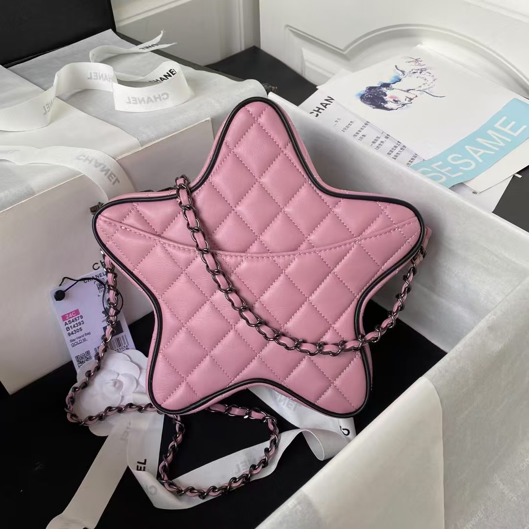 Replicate Chanel 24C AS4579 Star Bag Pink and Black Satin Black Metal Hardware(1:1 replica)