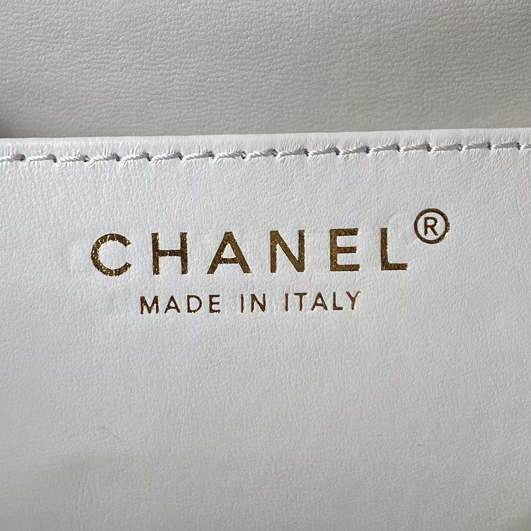 Replicate Chanel 24C AS4596 Vintage Logo Quilted Lambskin Shoulder Bag White(1:1 replica)