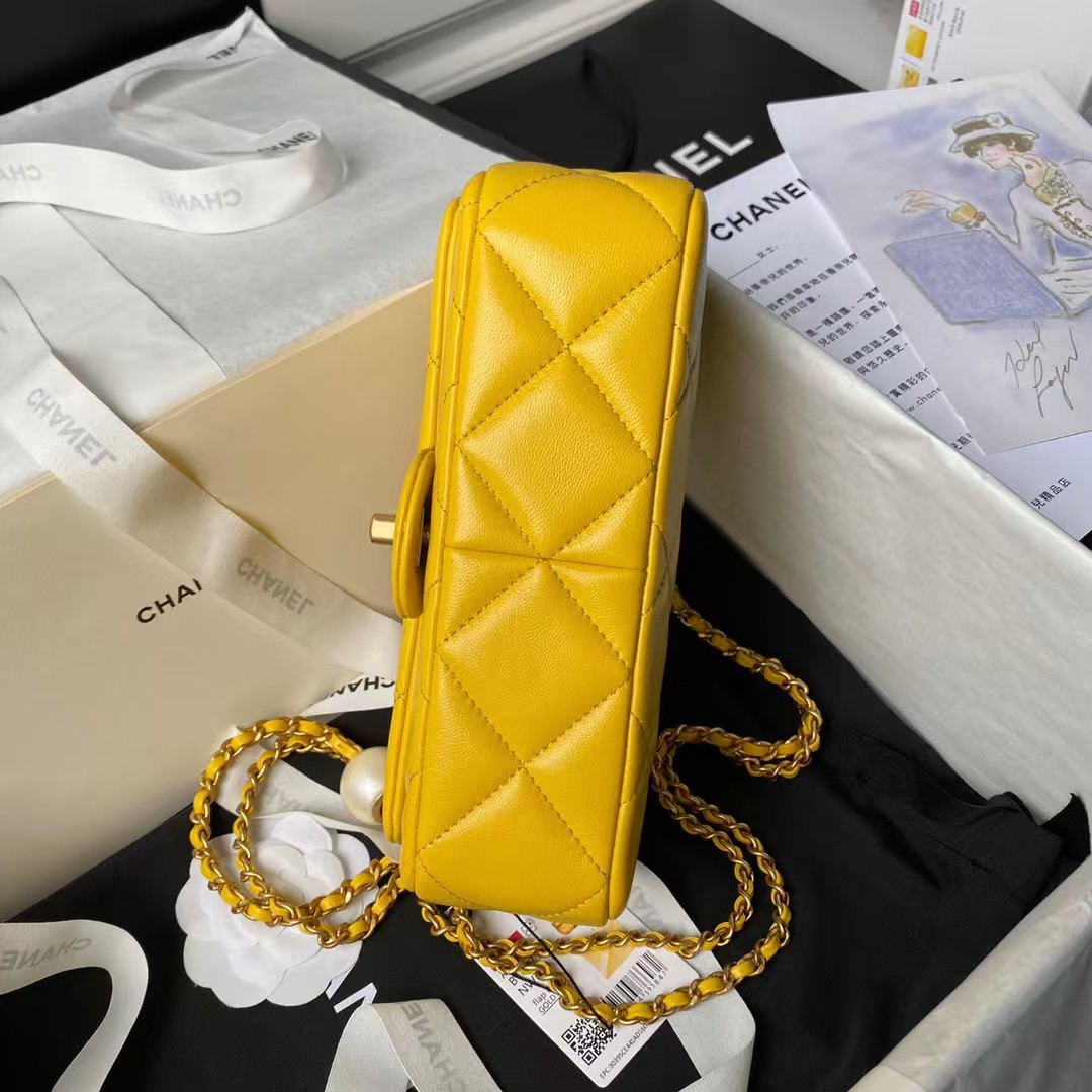 Replicate Chanel AS4861 Small Flap Bag Pearl Lambskin Faux Pearl   Gold Metal Yellow(1:1 replica)