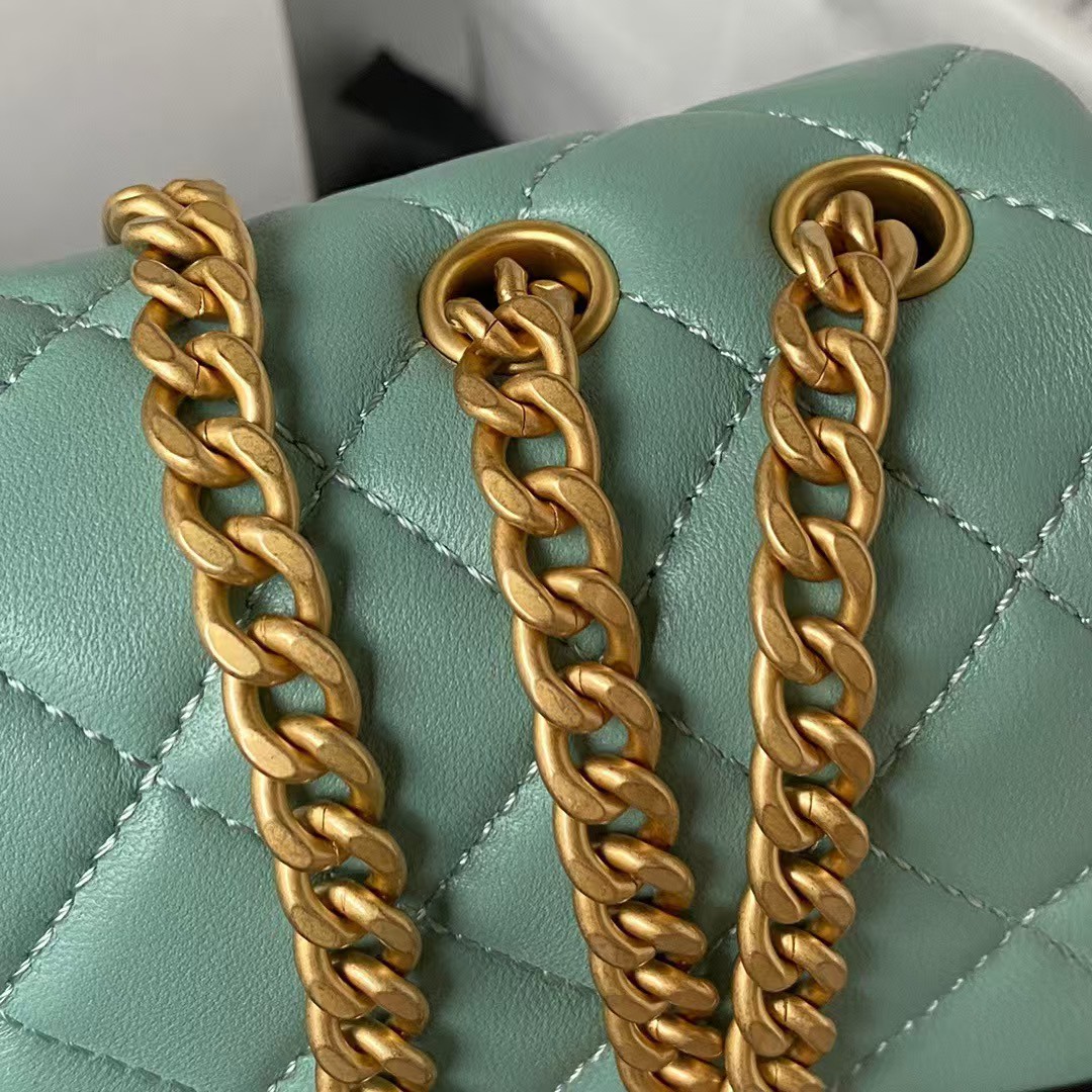 Replicate Chanel 23S AS4041 Mini Camellia Embossed Rectangular Flap Bag Antique Gold Hardware Green(1:1 replica)