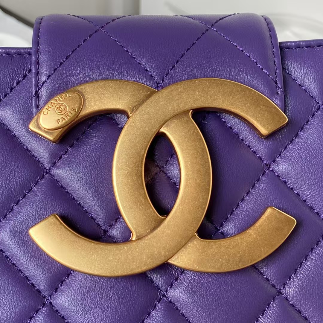 Replicate Chanel 24C AS4596 Vintage Logo Quilted Lambskin Shoulder Bag Purple(1:1 replica)
