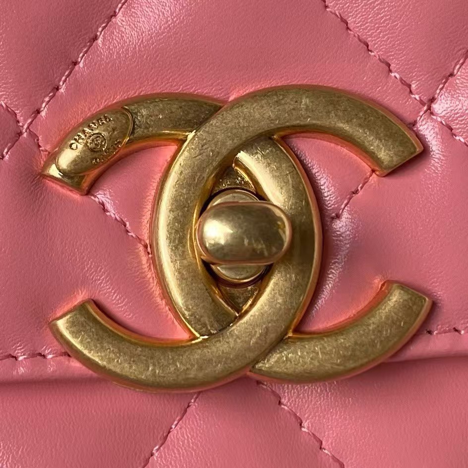Replicate Chanel AS2649 Chain Bag Gold Charm Small Vintage Calfskin Bag Dark Pink(1:1 replica)