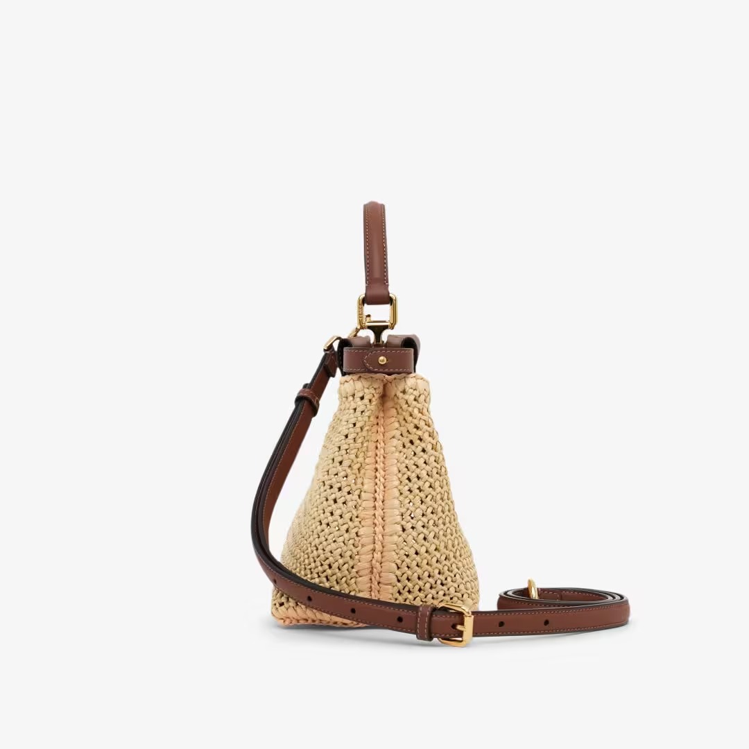 Replicate Fendi Peekaboo Mini Brown leather and macramé bag(1:1 replica)