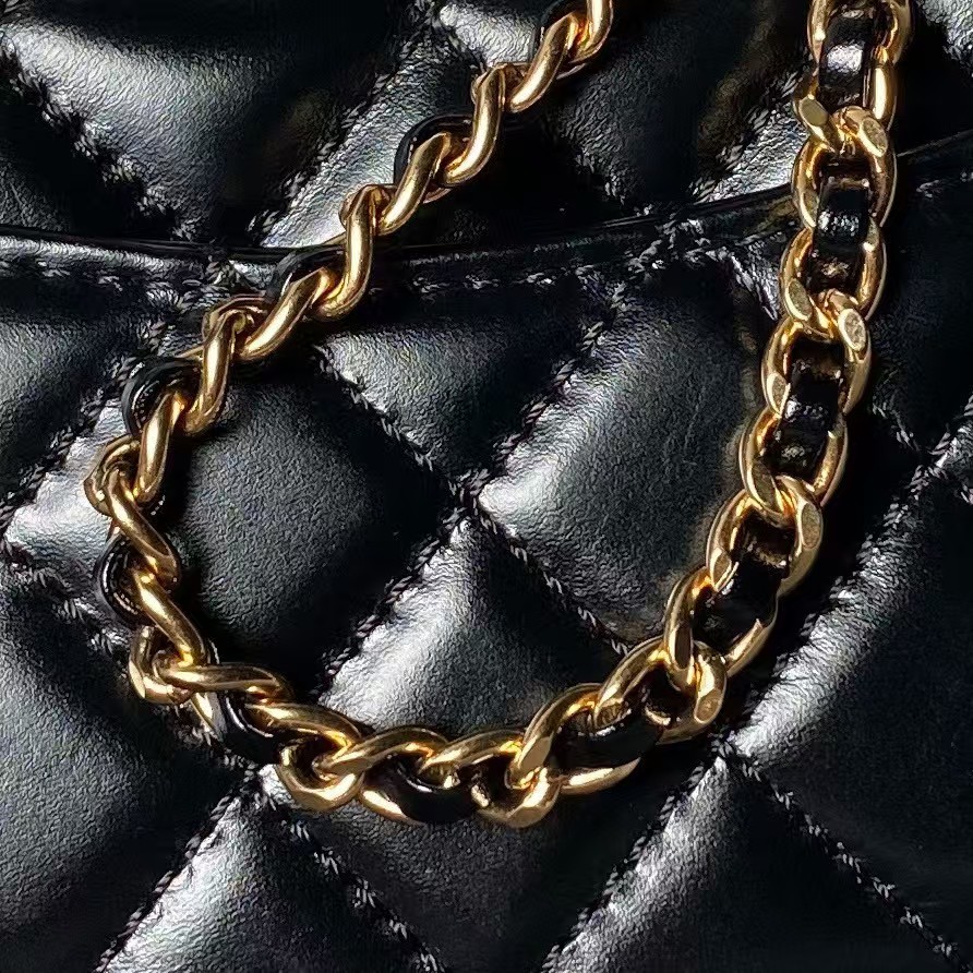 Replicate Chanel AS2215 Mini Flap Bag With Metal Top Handle Shiny Calfskin Black(1:1 replica)