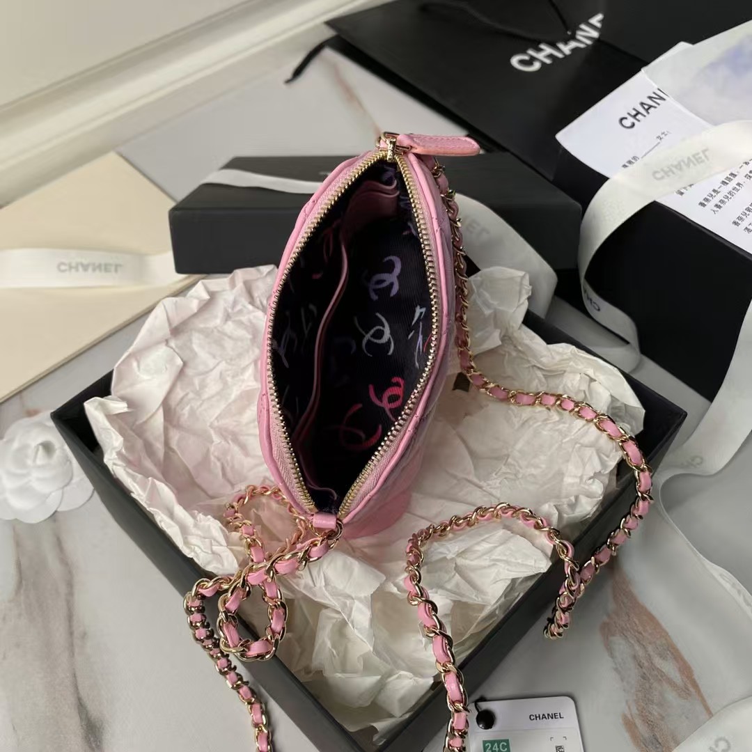 Replicate Chanel 24S AP4000 Mini Clutch with Chain Crossbody Bag Pink Caviar Light Gold Hardware(1:1 replica)