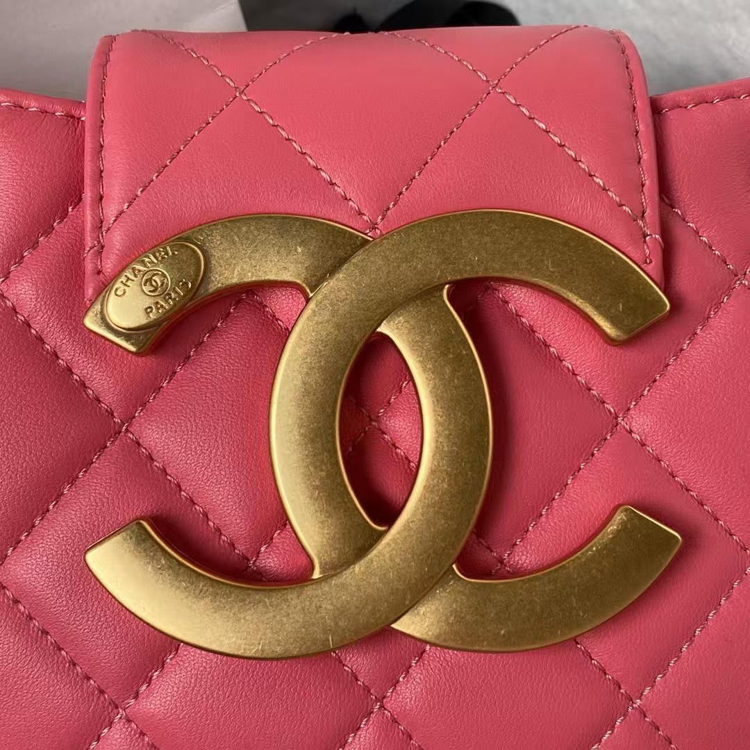 Replicate Chanel 24C Vintage Logo Small Quilted Lambskin Shoulder Bag AS4609 Dark Pink(1:1 replica)