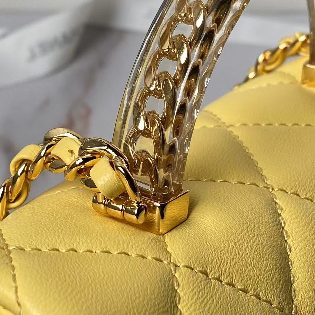 Replicate Chanel AS4847 Mini Flap Bag With Top Handle Lambskin Resin Yellow(1:1 replica)