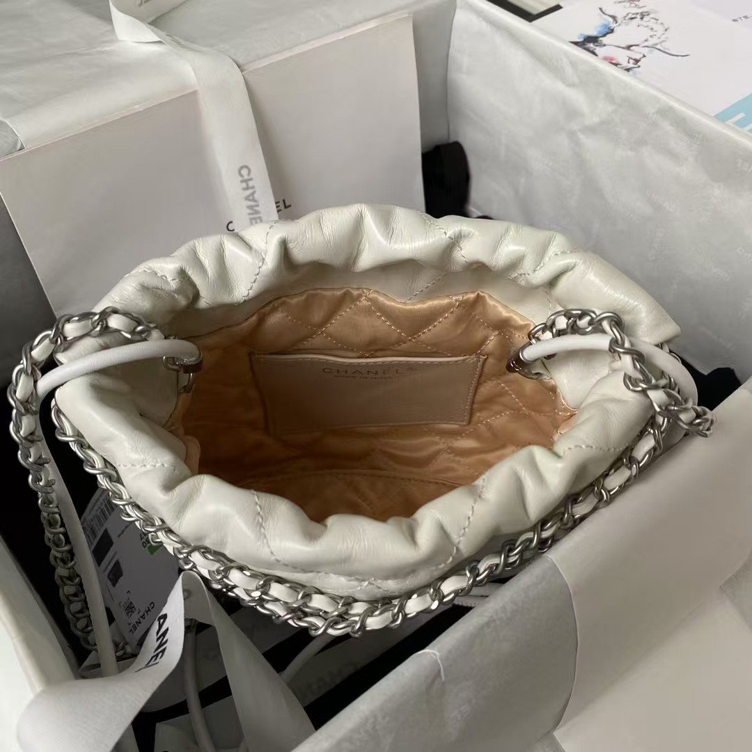 Replicate Chanel 22 AS3980 Mini Tote Shiny Calfskin   Silver-Tone Metal White(1:1 replica)