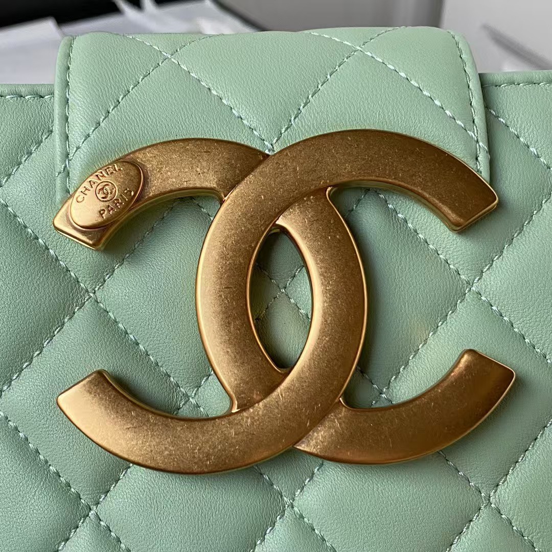 Replicate Chanel 24C AS4596 Vintage Logo Quilted Lambskin Shoulder Bag Light Green(1:1 replica)