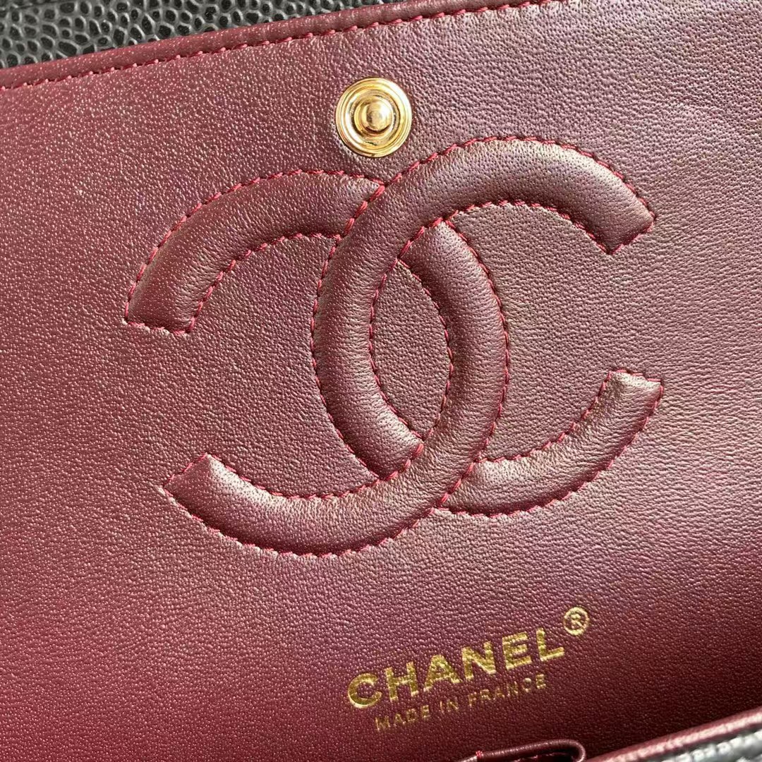 Replicate Chanel Classic 11.12 Handbag Caviar Gold Hardware Burgundy Interior(1:1 replica)
