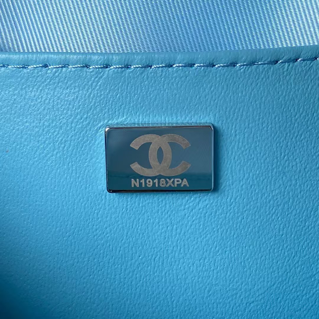 Replicate Chanel 24C AS4579 Star Bag Sky Blue and Black Satin Black Metal Hardware(1:1 replica)