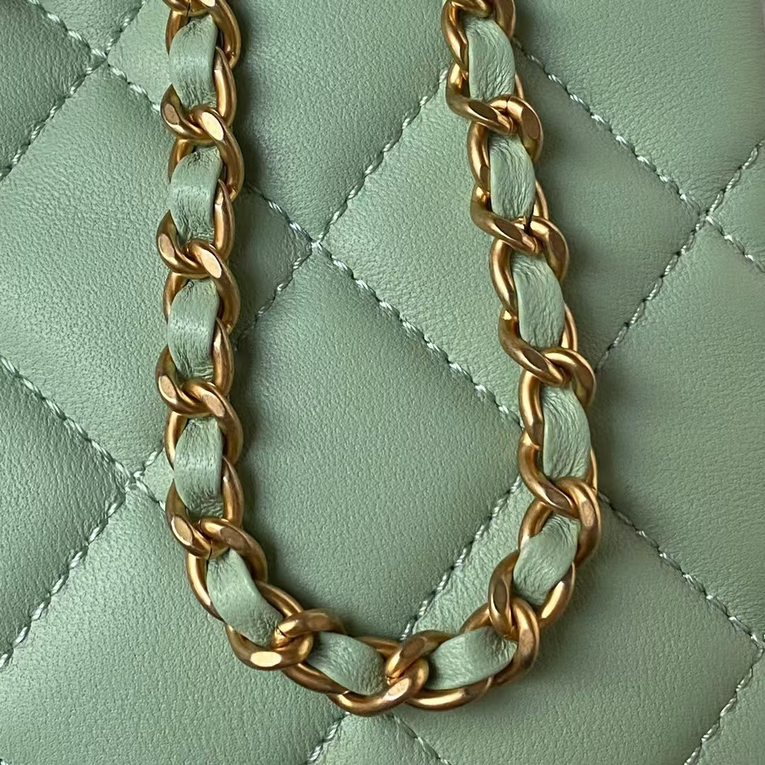 Replicate Chanel 24C AS4596 Vintage Logo Quilted Lambskin Shoulder Bag Light Green(1:1 replica)