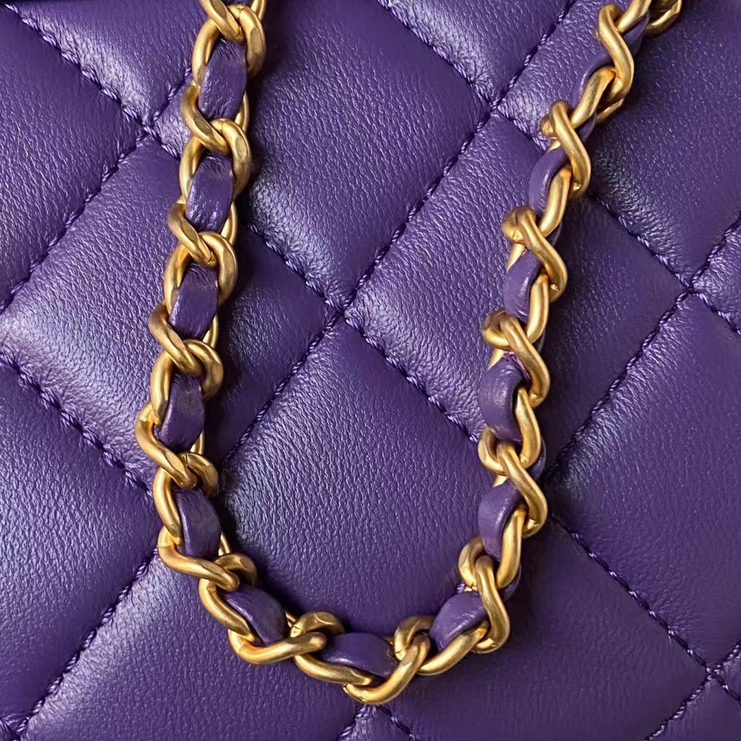 Replicate Chanel 24C Vintage Logo Small Quilted Lambskin Shoulder Bag AS4609 Purple(1:1 replica)