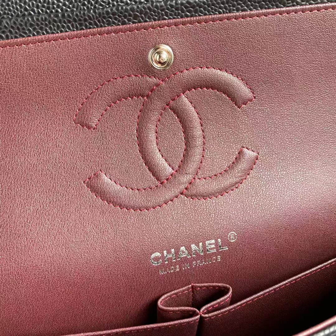 Replicate Chanel Classic 11.12 Handbag Caviar Silver Hardware Burgundy Interior(1:1 replica)