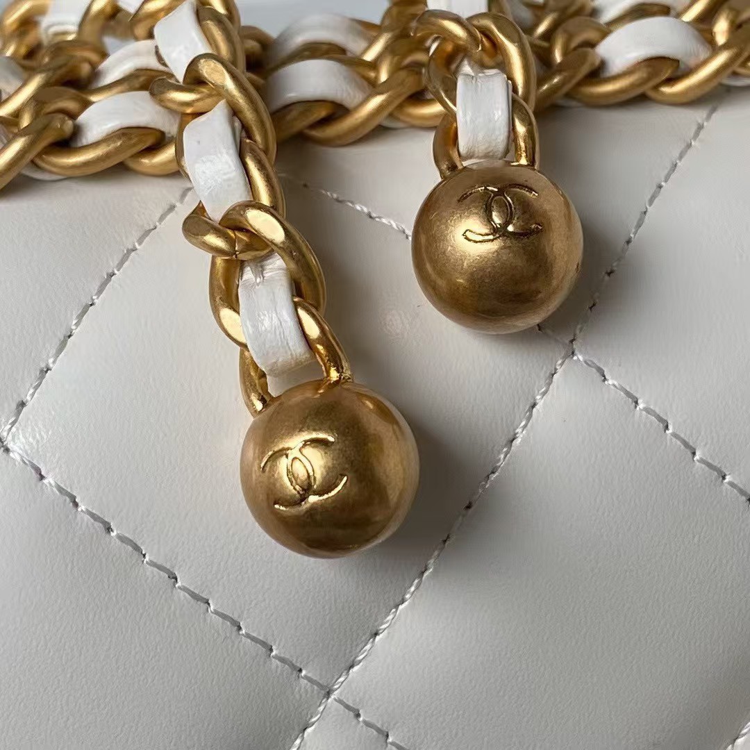 Replicate Chanel AS2649 Chain Bag With Gold Charm Small Vintage Calfskin Bag White(1:1 replica)
