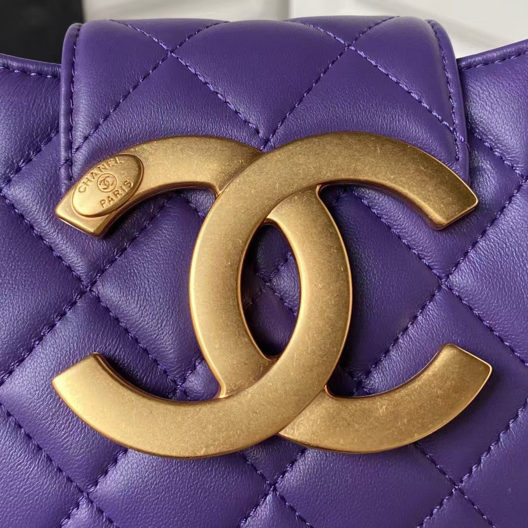 Replicate Chanel 24C Vintage Logo Small Quilted Lambskin Shoulder Bag AS4609 Purple(1:1 replica)