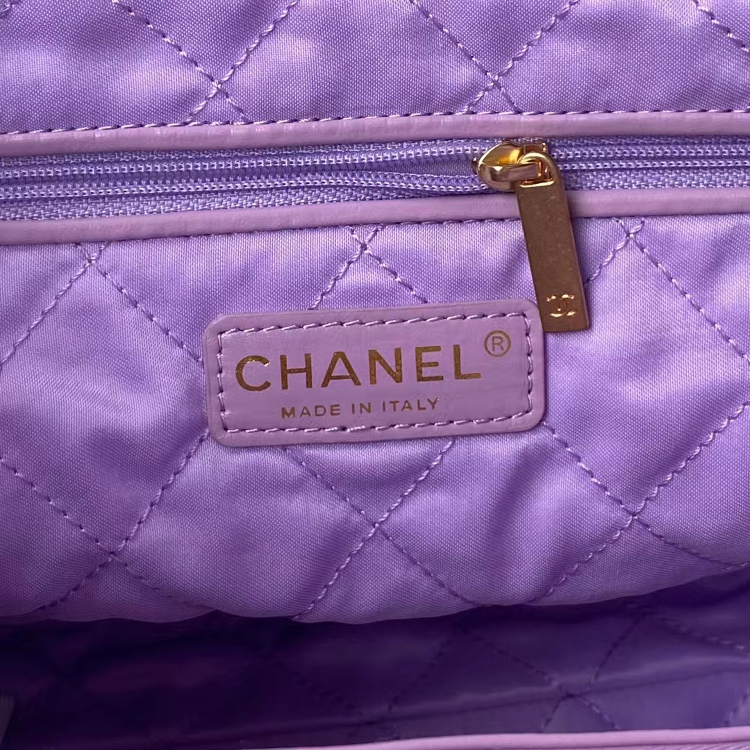 Replicate Chanel 22 AS3260 Small Bag Purple Calfskin Gold Hardware(1:1 replica)
