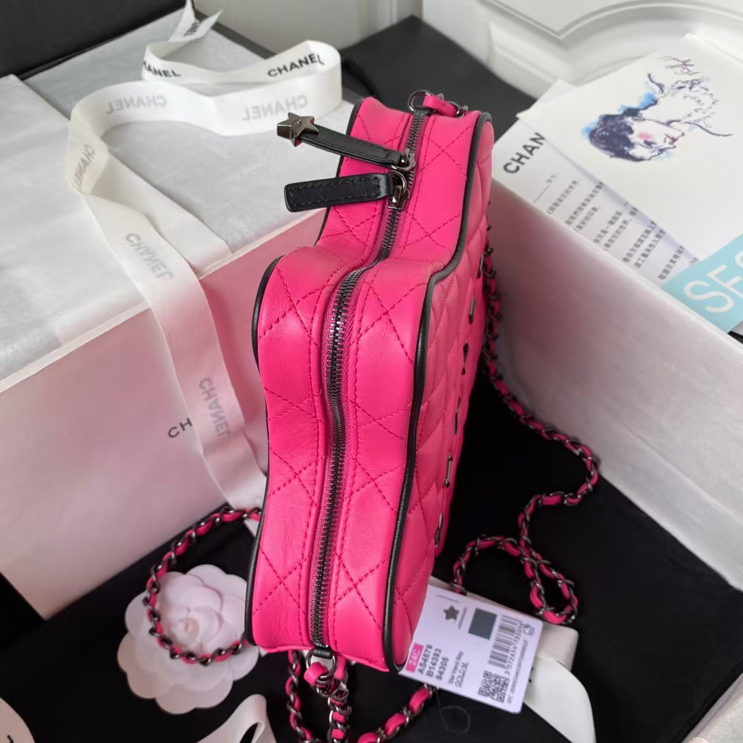 Replicate Chanel 24C AS4579 Star Bag Fuchsia and Black Satin Black Metal Hardware(1:1 replica)