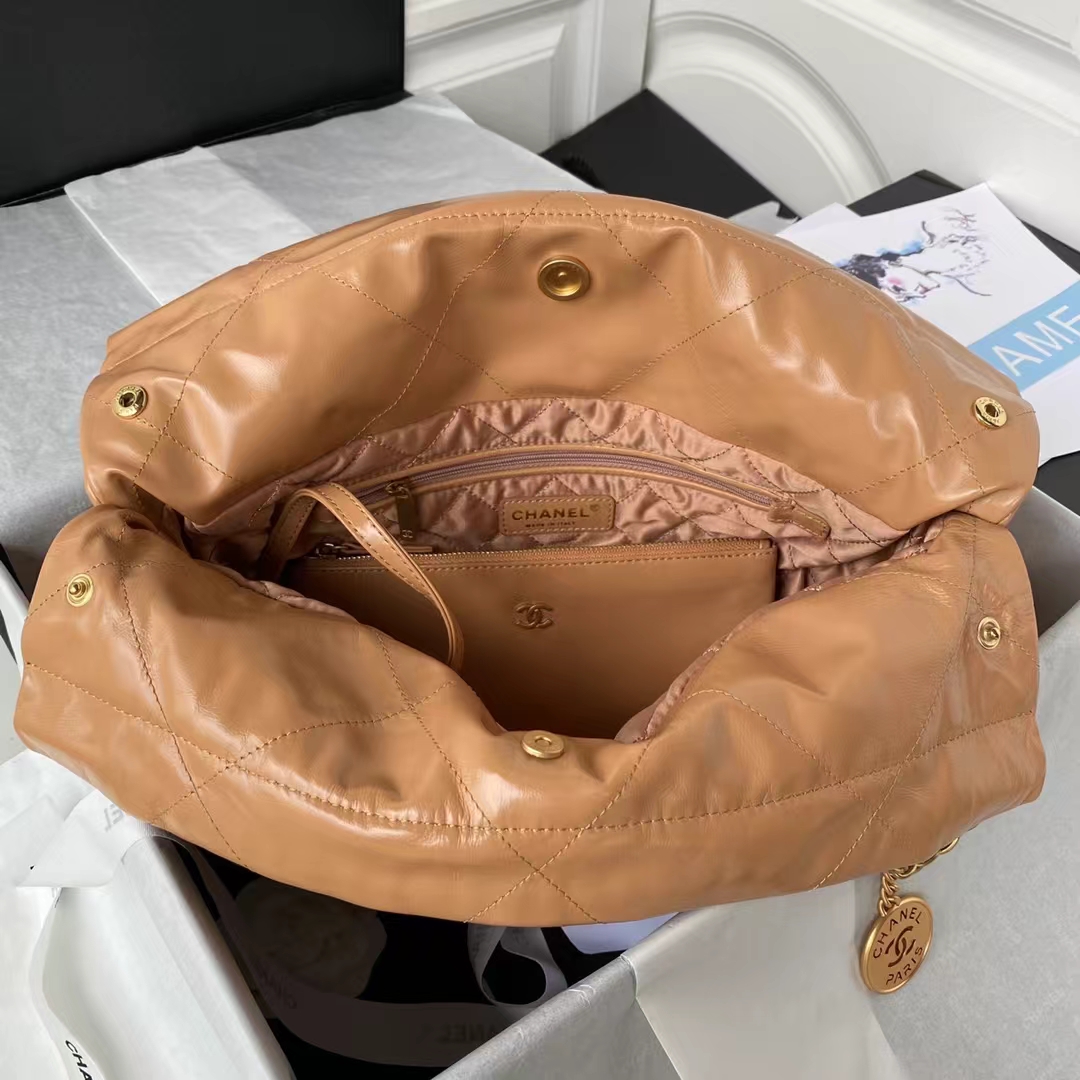 Replicate Chanel 22 AS3260 Small Bag Brown Calfskin Gold Hardware(1:1 replica)