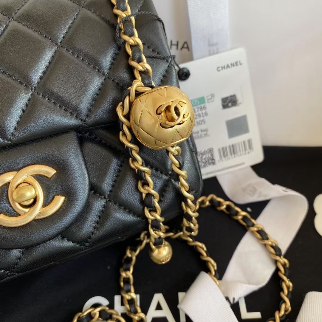 Replicate Chanel 23C AS1786 Mini Square Pearl Embossed Flap Bag Antique Gold Hardware Black(1:1 replica)