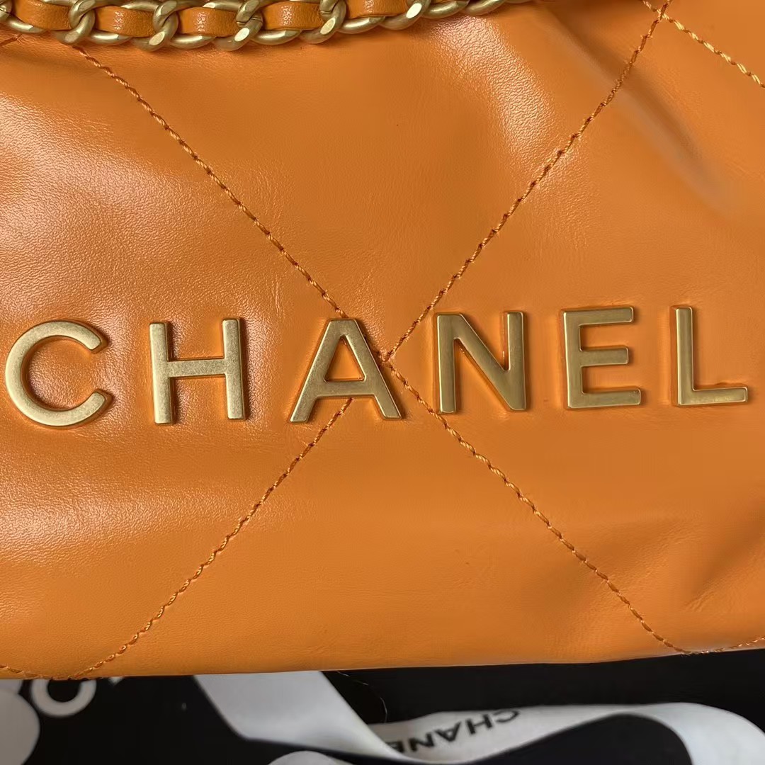 Replicate Chanel 22 AS3980 Mini Tote Shiny Calfskin   Gold-Tone Metal Orange(1:1 replica)