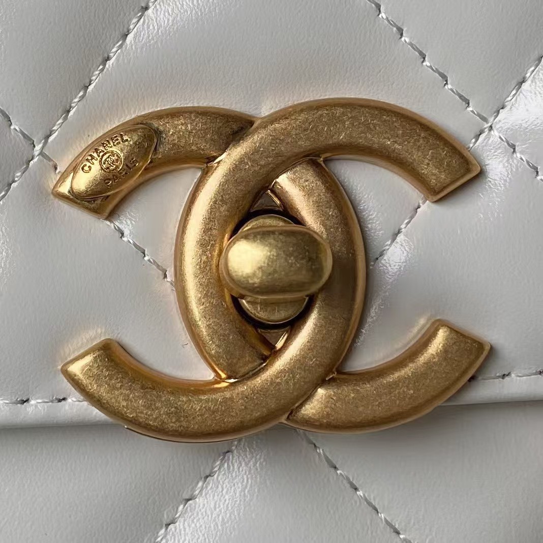 Replicate Chanel AS2649 Chain Bag With Gold Charm Small Vintage Calfskin Bag White(1:1 replica)