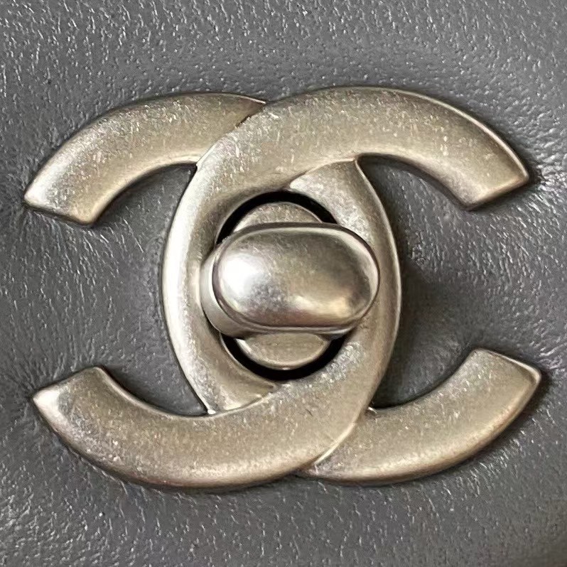 Replicate Chanel 23K AS1787 Mini Pearl Embossed Rectangular Flap Bag Lambskin Brushed Silver Metal Hardware Dark Grey(1:1 replica)